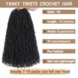COOKOO 14 Inch Pre Twisted Micro Yanky Twists Crochet Hair 8 Bundles/Lot Yanky Twist Passion Twist Crochet Hair Pre Looped Spring Twist Crochet Hair Kinky Curly Twist Crochet Hair for Women 1B#