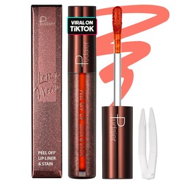 Peel Off Lip Liner Stain with Tweezer, Highly Pigmented Matte Finish Lip Tint Stain Makeup for Women, Long Lasting Waterproof Smudge-Proof Liquid Lipstick for All Skin Types, SUNFLARE #3