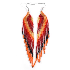 SHINUS BOHO Statement Red Beaded Earrings for Women Dangling,Vintage Native American Trendy Fringe Earrings Seed Beads Jewelry Friendship Gift.