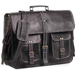 HULSH Classy & Unique Black Handmade Leather Messenger Bag for Men 17 Inch Laptop Compartment | Stylish and Versatile Mens Black Leather Briefcase bag for Men | Leather laptop bag with extra space