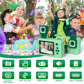 Kizeefun Kids Camera, Cartoon Dinosaurs New Building Block Kids Cameras Christmas Birthday Present for Boys Girls Age 3 4 5 6 7 8 9 10 11 12 Years Old, 32GB SD Card Included
