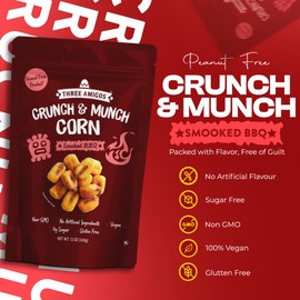 Three Amigos Corn Nuts Suger Free, 100% Vagan, Peanut Free Non-GMO (All Natural Ingredients) Guilt-Free snacking Toasted Corn Kernels in Reseable Bag - Crunchy & Munch Snack (12 OZ) (12 oz, Smooked BBQ)