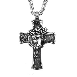 FANCY-J Jesus Christ Cross Necklace - Symbol of Faith and Grace - Stainless Steel Premium Religious Jewelry for Men Women - Chain Length 24" Silver