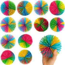 MigWoo Pack of 12 Anti-Stress Balls for Colourful Rainbow Fluffy Ball, Sensory Toy for 3-10 Years, Rubber Ball for Relaxation and Party Gifts, 65 mm Diameter