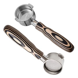 IKAPE 51MM Espresso Bottomless Portafilter, 2 Ears Coffee Bottomless Portafilter with Filter Basket Made in Natural Wood, Compatible with Delonghi ECP3420, EC155, BCO430, EC260 Coffee Machine