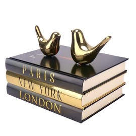 Decorative Books for Home Decor with Small Birds Statues Gold Home Decoration, Modern Style Coffee Table Book Decor, Stacked Books for Bedroom, Living Room, Office Desktop, Cabinets Shelf Decor