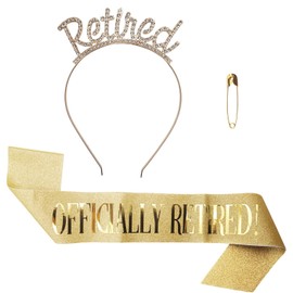 BLMHTWO Retirement Gifts for Women, Retirement Tiara and Sash Set Retired Sash Tiara Golden Officially Retired Sash & Retirement Tiaras Alloy and Satin Glitter Crowns for Retirement Party Events Gift
