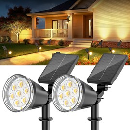 Upgraded Solar Spotlights Outdoor Waterproof: 4 Pack Adjustable Yard Lights - Warm White 15 LED 2 Modes Easy Install LED Light - Outside Lighting Decorations for Garden Wall Tree Patio Driveway Pool