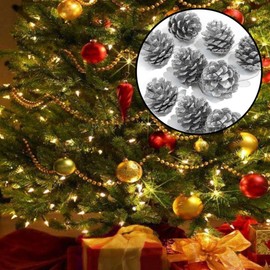 Christma Pine Cones Pine Cones for Decoration Hanging Pinecones Xmas Wreaths Tree Ornament Silver Christmas Party Supplies 9PCS