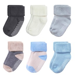 VWU Baby Toddler Kids Ankle Crew Socks with Grips Unisex Warm Thick Cotton Winter Socks 4-6T,Set C