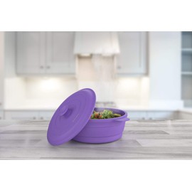 Bakerpan Silicone Round Collapsible Space Saving Pot, Steamer Cooker with Lid, 64 Fl oz Capacity