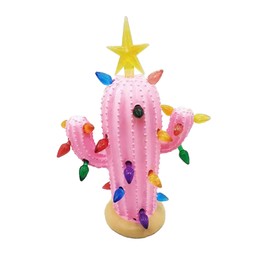 Resin Christmas Cactus with Lights Vintage Nostalgic Christmas Cactus Tabletop Ornament Christmas Decorations