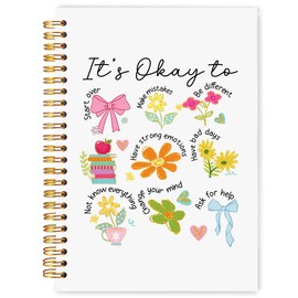 WARDOS Coquette Floral Mental Health Notebook Journal 5.5x8.3, It's Okay to Inspirational Journaling Notebook, Guided Journal for Mental Health, Psychology Gifts, Therapy Office Supplies