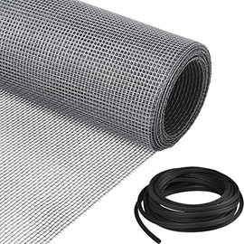 HOMWMPA Window Screen Replacement Kit, 36"W × 90"L Durable Fiberglass Adjustable Screen Mesh with Retainer Spline (32ft) for DIY Project Window Screen Door Screen Replacement & Repair, Grey