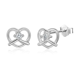SILBERTALE 925 Sterling Silver Heart Stud Earrings with Cubic Zirconia Silver Stud Earrings for Women Hypoallergenic Earrings Jewellery Gifts
