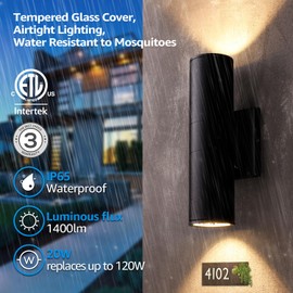 LEONLITE Integrated LED Cylinder Up Down Wall Light Outdoor, 100V-277V Aluminum Waterproof High-end Wall Sconce in 2 Lights, ETL-Listed 20W 1400lm, Exterior Front Door Porch Light Fixtures