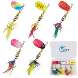 Spinnerbaits Rooster Bait Tail Fishing Lures Kit Inline Spinner Spoon Lures Bass Salmon Trout Hard Metal Spinner Baits for Saltwater Freshwater, D-5PCS