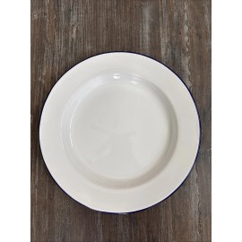 Crow Canyon Home New Crow Canyon Enamelware White With Blue Trim 10" Dinner Plate V20BLU