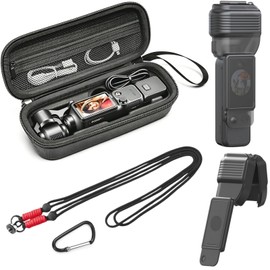 DJI Osmo Pocket 4 Protective Case Set PU Waterproof Storage Bag PC Protective Cover 48.2 inches (123 cm) Long Strap Safety Cord with Hook Dustproof Shockproof