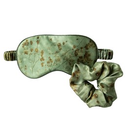 Silk & Willow 100% Pure Mulberry Silk Sleep Eye Mask & Hair Scrunchie Gift Set (Coreopsis Sage)