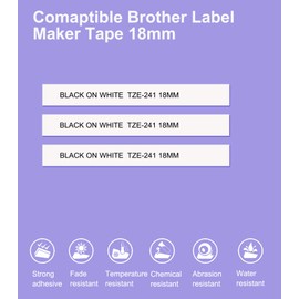 OGOUGUAN TZe-241 TZe241 D400 Label Maker Tape 18mm Compatible with Brother P Touch TZe Tz Label Tape 18mm White 0.7inch, Compatible for Brother P-Touch D410 P710BT D600 D610BT P700 PTE500 P750W, 5PK