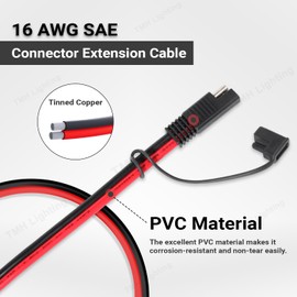 TMH SAE Extension Cable 16 AWG - 15FT SAE to SAE Quick Disconnect Wire Harness SAE Connector Solar Panel Extension Cable for Motor Automotive RV Battery (1 PC)
