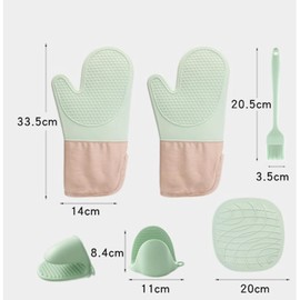 Ofenhandschuhe Hitzebestaendig (6er Set), Küchen Zubehör Backofen Handschuhe，Topflappen Silikon Anti- Rutsch Topfhandschuhe Kochhandschuhe, with Untersetzer Topf & Klebehaken & Bürste