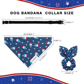 E-Clover Patriotic Dog Collar - American Flag Dog Collars Bandana & Matching Scrunchie Adjustable Dog Collars for XS Small Dogs 4th of July Blue