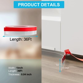 Pluden 36FT Weather Stripping Door Seal - 1" Silicone Alien Draft Seal Tape for Gaps Under Door Weatherstripping Sweep Stopper for Bottom of Shower Door/Sliding Glass Door
