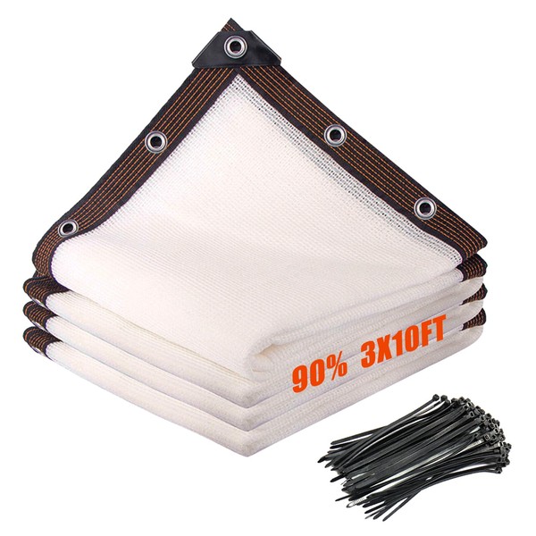 White 90% Shade Cloth, Backyard Fence Covering Privacy,3 x 10FT