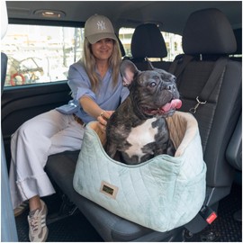 DOGGO Selection Premium Dog Car Seat for Small & Medium Dogs – Washable Booster Travel Bed with Safety Belt & Storage – Luxurious Portable Pet Bed for Car and Home – Under 30lbs (Green)