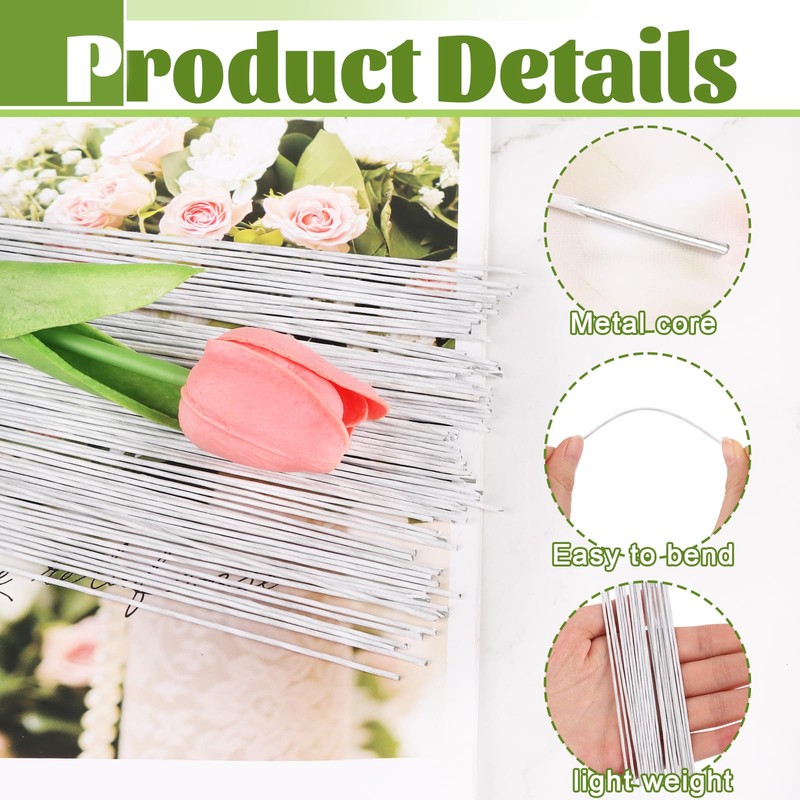 18 Gauge White Floral Stem Wire, 100 PCS Paper Wrapped
