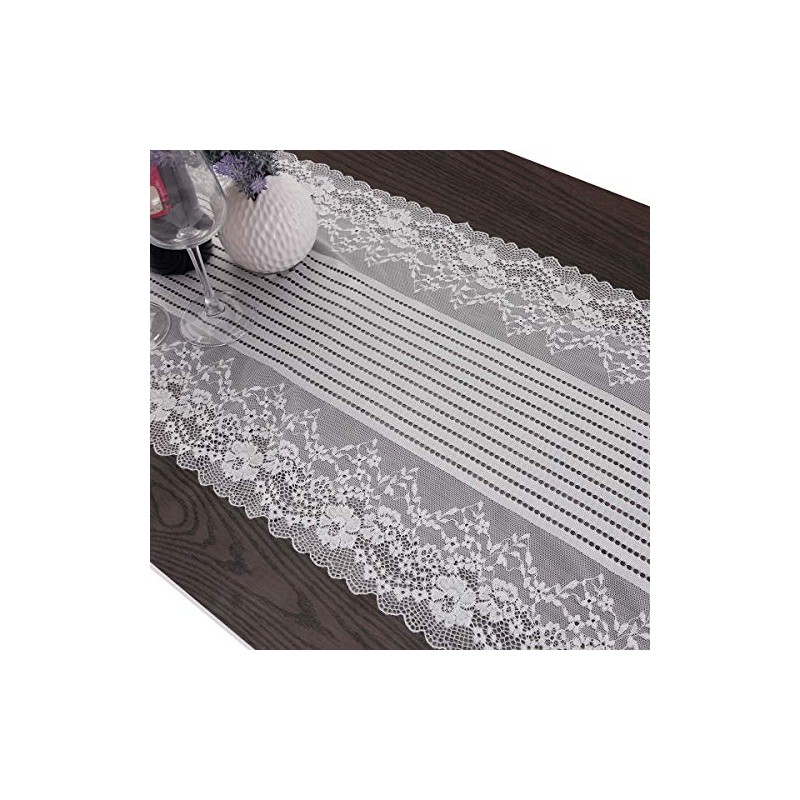mookaitedecor White Lace Table Runner for Wedding Decor,Embroidered Floral Table