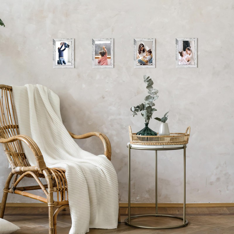 Edenseelake 4x6 Picture Frame Set of 15, Distressed White Farmhouse