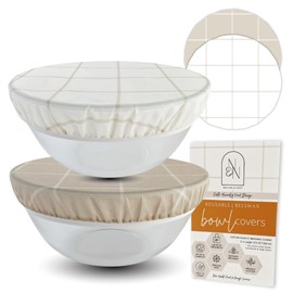 Nectar & Nest Reusable Bowl Covers for Bread Proofing (2 Lg) - Beeswax Bowl Covers Reusable, 100% Organic Cotton, Elastic Cover for Sourdough, Dough Proofing and Food Storage, Compostable