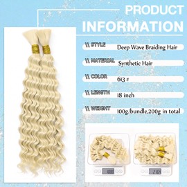 Eacia 18 Inch Deep Wave Bulk Hair for Braiding 2 Bundles 200g Blonde Curly Braiding Hair for Boho Braids Micro Twist No Weft Wet and Wavy Braiding Hair Extensions (#613,100g/bundle)