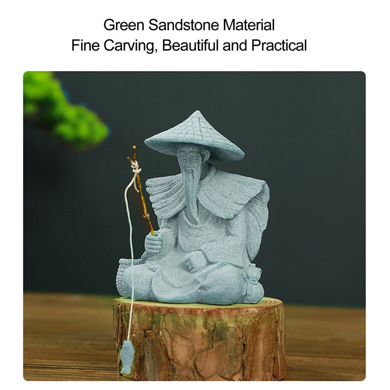 Fisherman Statue Sitting Fishing Old Man Figurine Small Desk Ornament