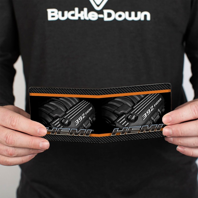Buckle-Down Men's PU Bifold Wallet-HEMI/392 HEMI Engine Carbon Fiber/Orange, Multicolor,
