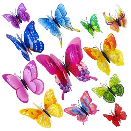 HFZRZFH 24PCS Colorful 3D Butterfly Wall Decor Magnets, Double Layer Design, 12 Unique Styles, 12 Different Sizes, Ideal for Spring Decor, Girls Room, Party, Birthday, Wedding