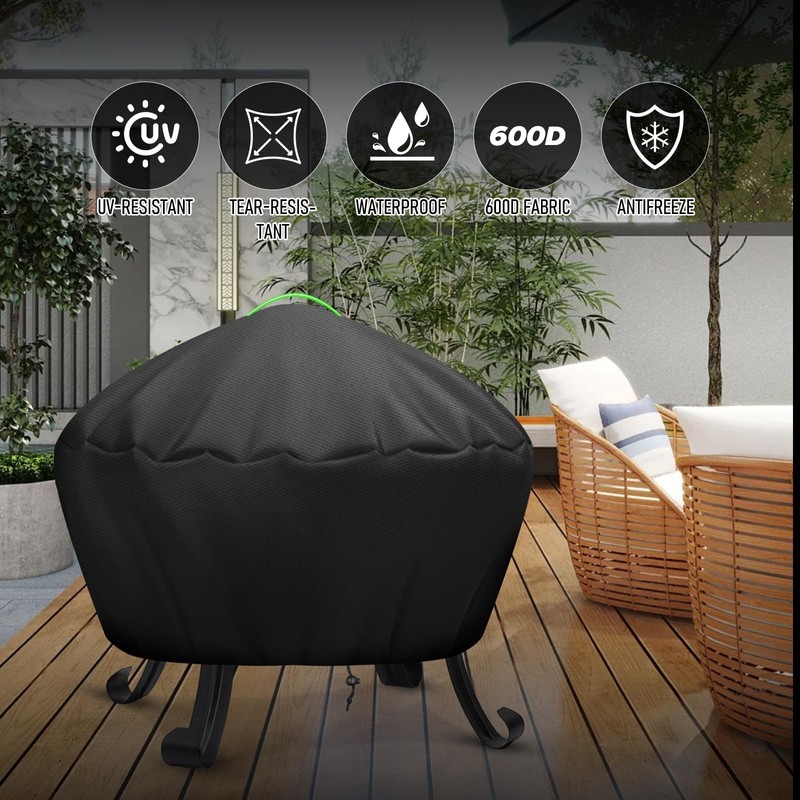 MaxAwe Round Fire Pit Cover, 77x31cm 600D Oxford Fabric Polyester