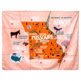 Birdy Boutique Missouri Map Tapestry – 60" x 40" Educational State Wall Hanging for Kids – Landmarks, Cities, Wildlife, Fun Facts – Lightweight Geography Decor for Classroom, Homeschool, or Bedroom