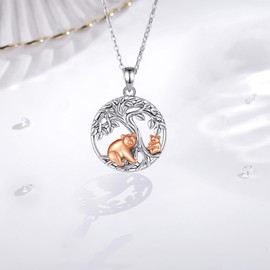 INFUSEU Family Necklace, Animal Pendant, 925 Sterling Silver Necklace, Elephant/Bear, Mother and Daughter, Fashion Jewellery, Mother's Day Gift for Grandma, Aunt, Sterling Silver