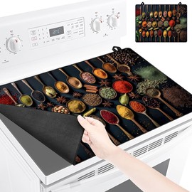 ONASCECY Electric Stove Cover 28" X 20"- Soft And Durable Rubber Glass Stove Top Protector, Easy Store And Clean Stove Top Protector Suitable For Electric Stove, Washer And Dryer (spoon66)