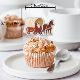18pcs Glitter Dessert Cupcake Topper Pick for Ancient Times Transportation Carriage Theme Decor Supplies Baby Shower Men Women Kids Happy Birthday Wedding Party Decorations