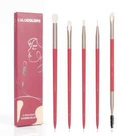 Eye Makeup Brush Set, 5 pcs Soft Bristles for Eyeshadow, Eyebrow, Eyeliner, Blending, and Concealing application, Cruetly free makeup brush (red)
