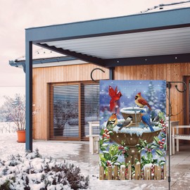 Wodison Winter Floral Birds Garden Flag 12x18 Inch Double Sided Snow Christmas Holiday Outside Yard Burlap Welcome Decorative Flag