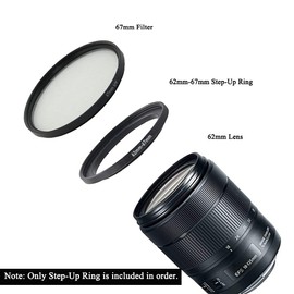 62-67mm Lens-Filter Step Up Adapter Ring, 62mm Lens to 67mm Filter, Hood, Lens Converter and Other Accessories(2 Packs), Fire Rock Aviation Aluminum Alloy Ring