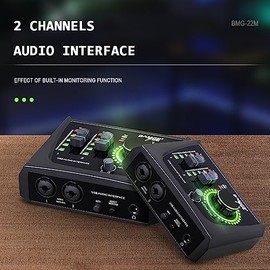 BOMGE mini Interfaz de audio USB de 2 canales para grabación, transmisión y podcasting, con alimentación fantasma XLR/48V, interfaz de audio de calida