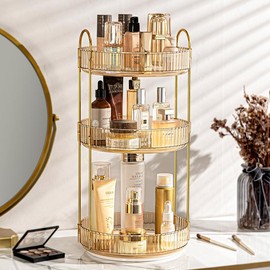 Rotating Makeup Organizer 3 Tier Lazy Susan Trays Skincare Perfume Organizer for Bathroom Counter Vanity, Amber, Rotating Makeup Organizer Lazy Susan Trays Skincare Perfume Organizer for Bathroom Counter Vanity vanitydresser:_Circular three-layer rotation