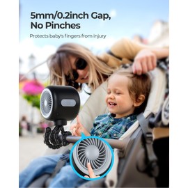 Koonie Portable Stroller Fan with Flexible Tripod, Car Seat fan Clip-on for Infant, Rechargeable Battery Operated Fan with 3 Speeds, Baby Travel Gear for Outdoor Camping, Tent, Crib, Bike, Treadmill